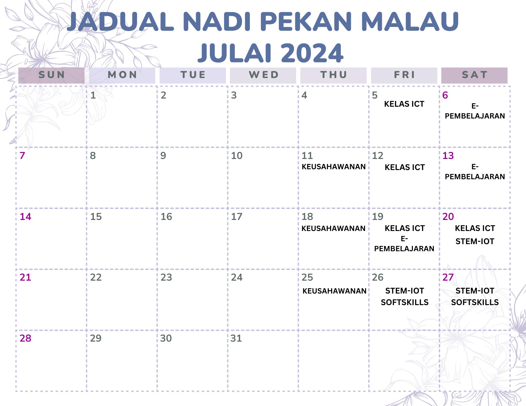 July 2024 Monthly Calendar